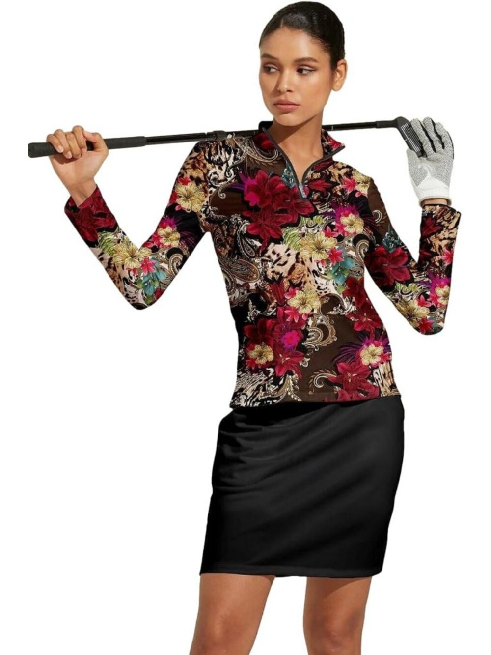 Women's Long Sleeve Golf Polo Shirt - Quarter Zip, UPF 50+, Athletic Workout Top